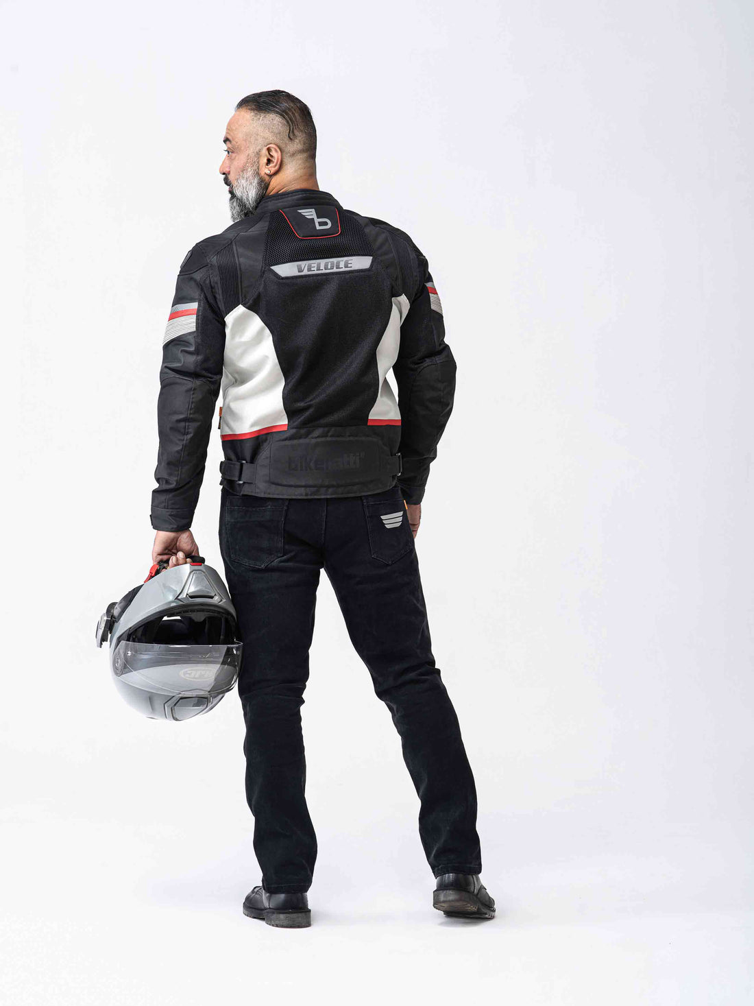 Veloce Men's Motorcycle Jacket - Black White Red