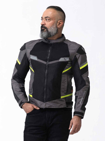 Veloce Men's Motorcycle Jacket - Grey Neon